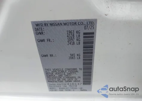 2025 Nissan Altima Sv Fwd из США, поврежденный, VIN 1N4BL4DV3SN410137